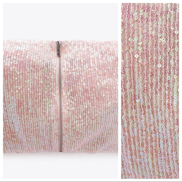 NWT. Zara Cream/Pink Sequinned Crop Top. Size M. - Picture 7 of 13